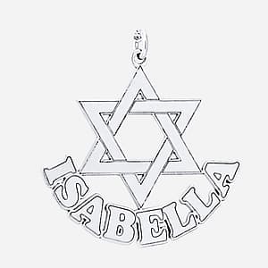 Star Of David with Name In Botto, Side view in white gold or platinum