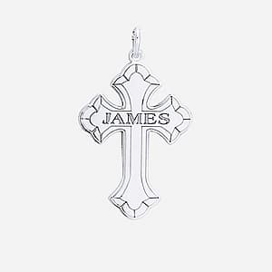 Engraved Cross, Side view in white gold or platinum