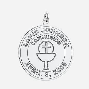 1st communion Medal, Side view in white gold or platinum