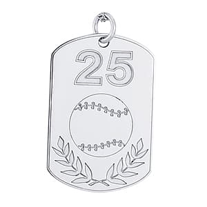 Baseball with Number Tag, Side view in white gold or platinum
