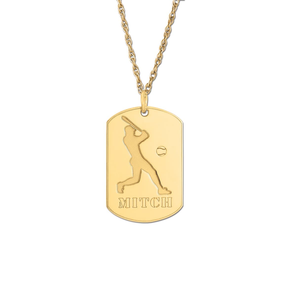 Baseball Player Tag, Front view in yellow gold