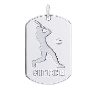 Baseball Player Tag, Side view in white gold or platinum