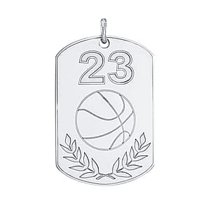 Basketball with Number Tag, Side view in white gold or platinum