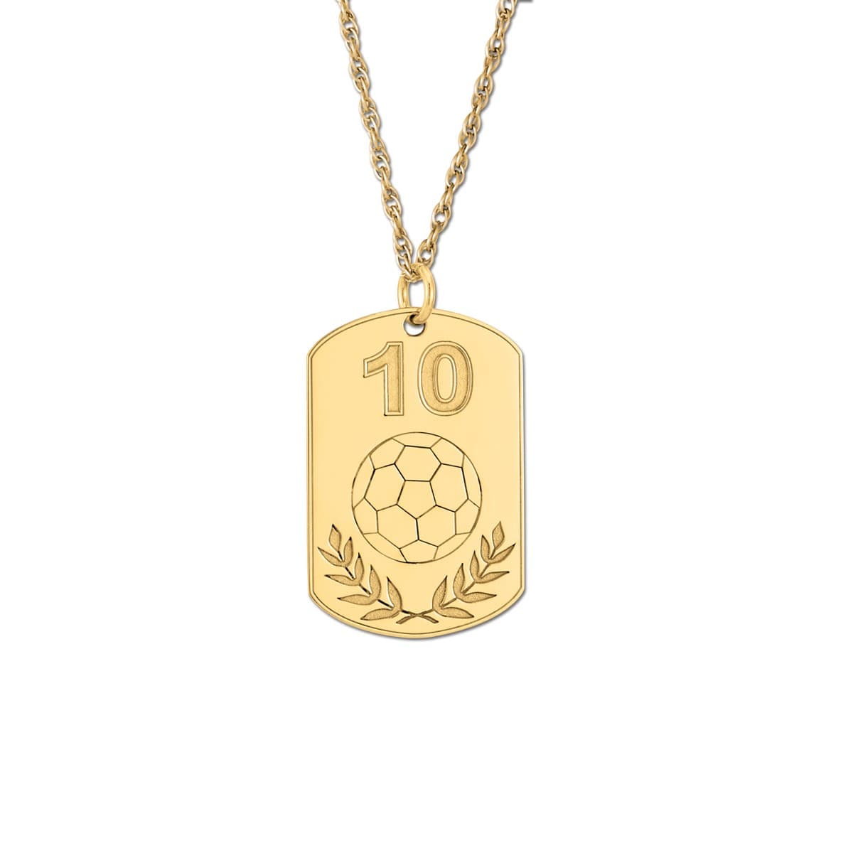Soccer Dog Tag, Front view in yellow gold