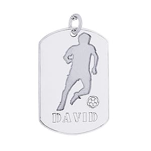 Soccer Player Tag, Side view in white gold or platinum