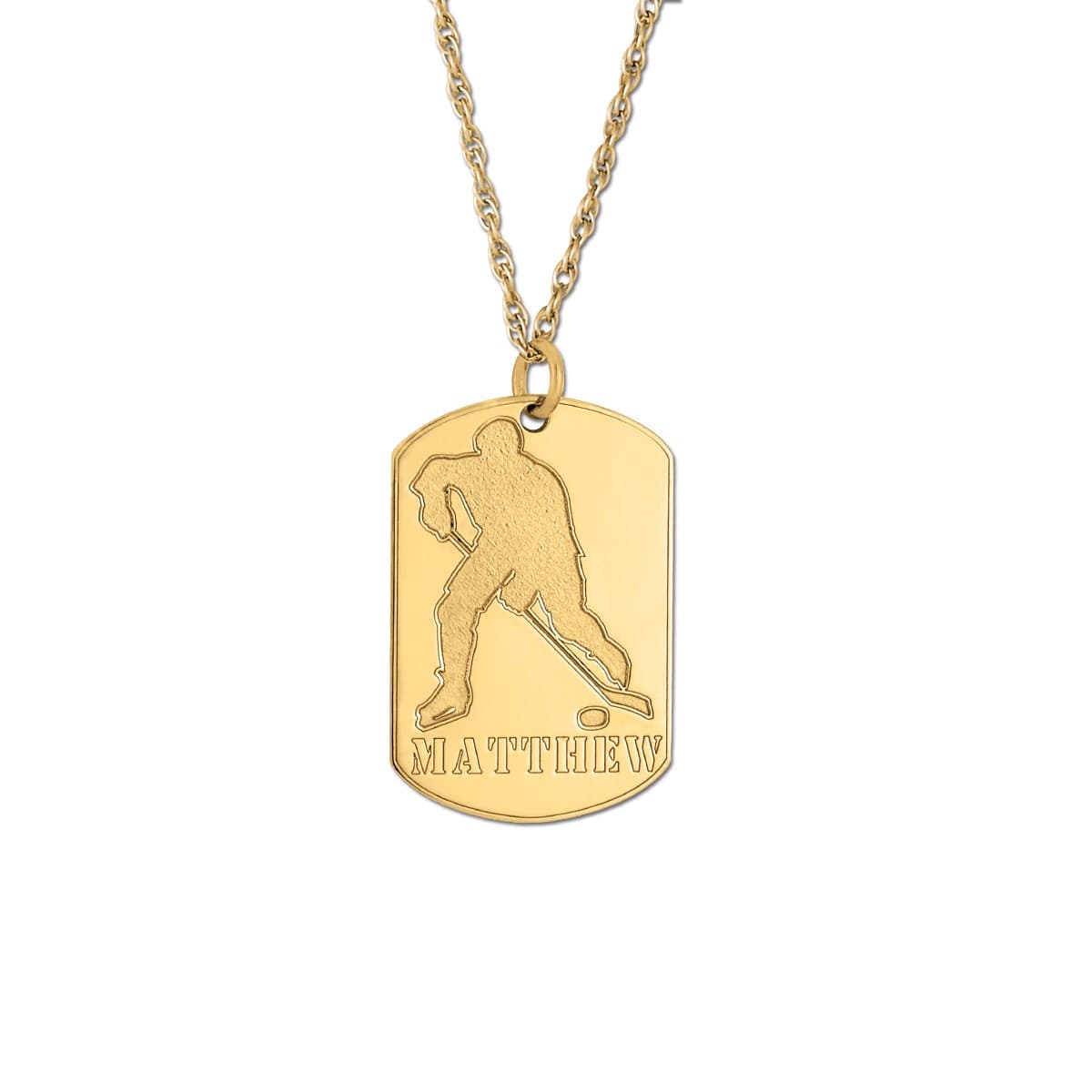 Hockey Player Tag, Front view in yellow gold