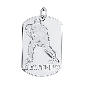 Hockey Player Tag, Side view in white gold or platinum