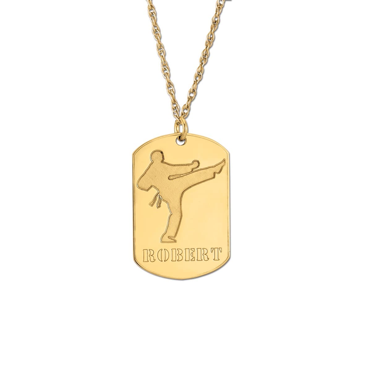 Martial Arts Tag, Front view in yellow gold