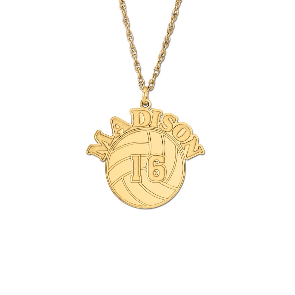 Volley Ball Name And Number, Front view in yellow gold