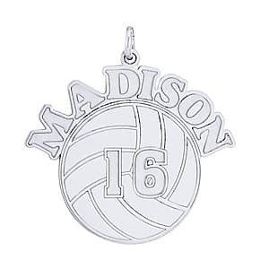Volley Ball Name And Number, Side view in white gold or platinum