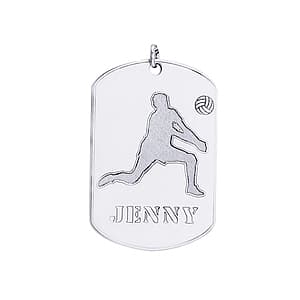 Volleyball Tag, Side view in white gold or platinum