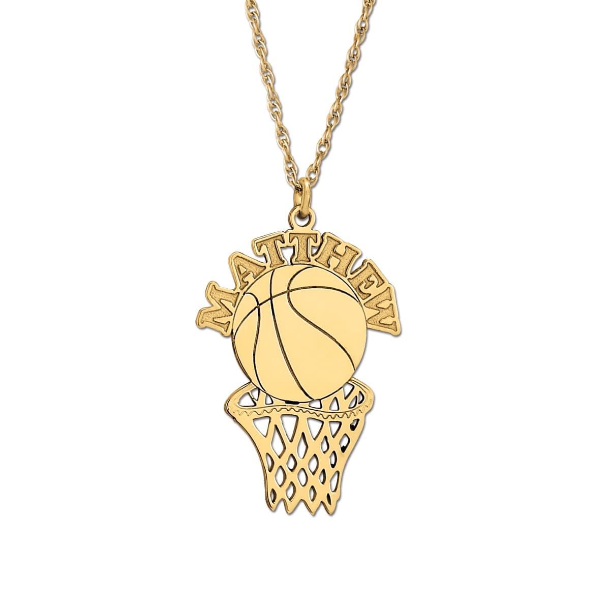 Basketball And Hoop, Front view in yellow gold