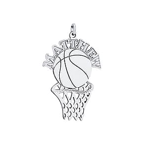 Basketball And Hoop, Side view in white gold or platinum