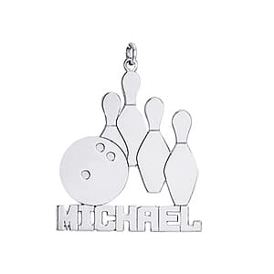 Bowling Ball And Pins, Side view in white gold or platinum