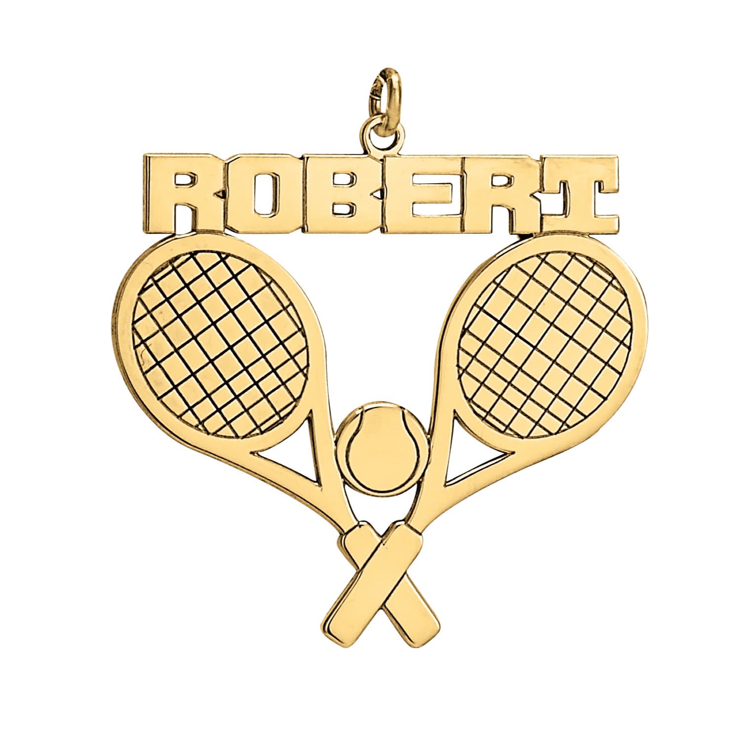 Tennis Rackets with Ball, Front view in yellow gold