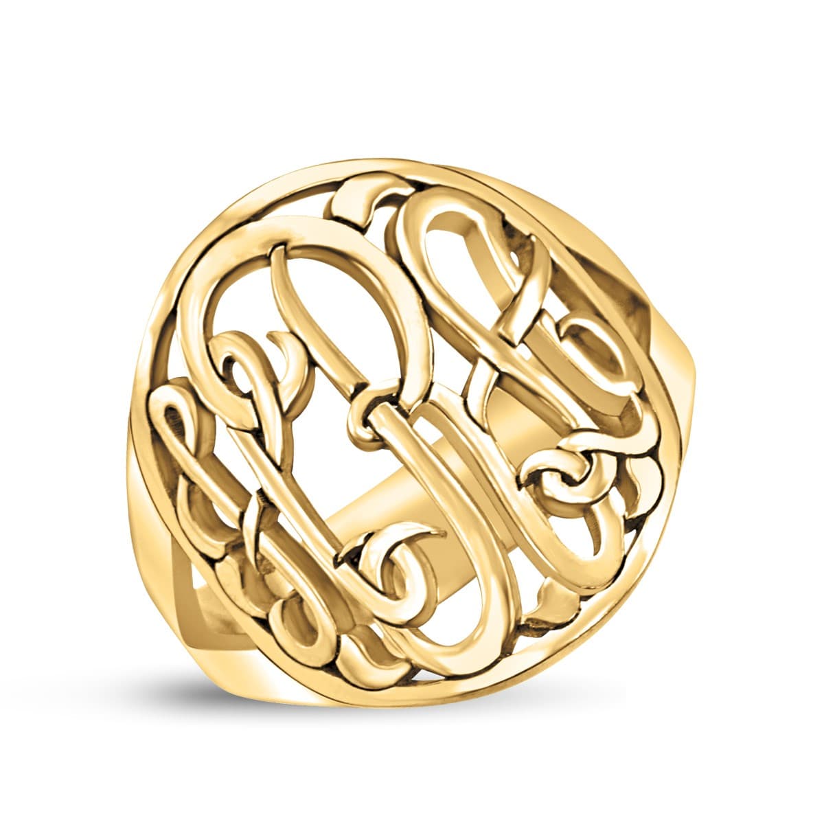 Personalized Monogram Rings, Front view in yellow gold