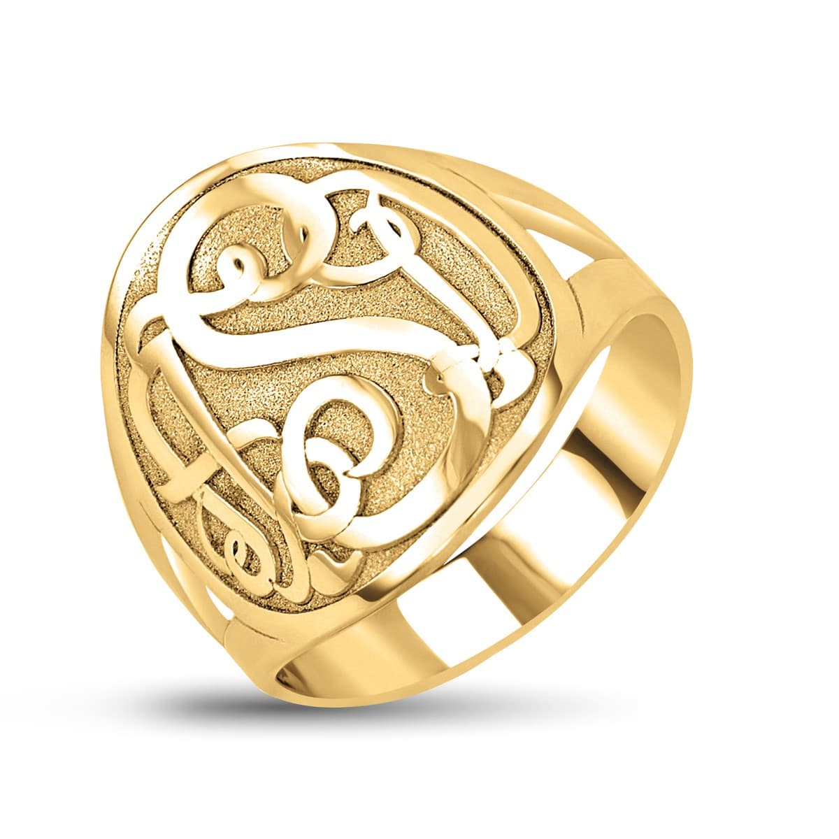 Classic Monogram Solid Backing Ring, Front view in yellow gold