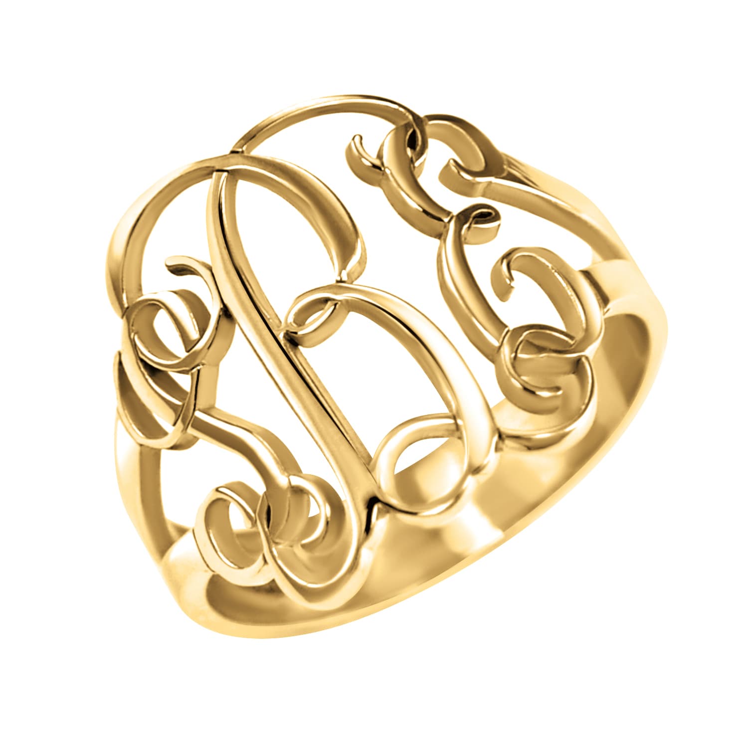 Vine Monogram Ring, 16 mm, Front view in yellow gold