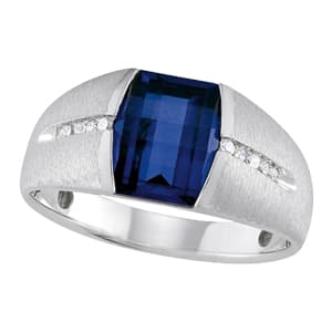 Gents Ring Color with Synthetic Sapp (0.1 ct. tw.) — View 1