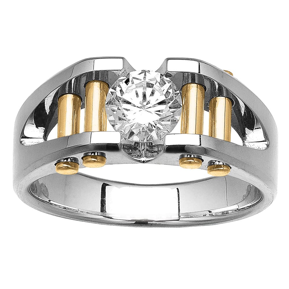 Gents Two Tone Solitaire Ring (10593 ct. tw.) — White Gold