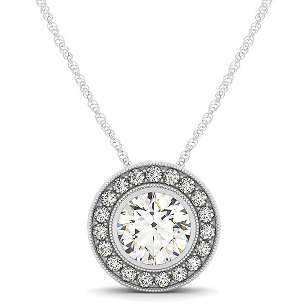 Vintage-Inspired Milgrain Halo Pendant — 1 CT (0.19 ct. tw.) — View 1