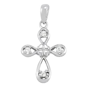 Religious Cross Pendant (0.04 ct. tw.) — White Gold