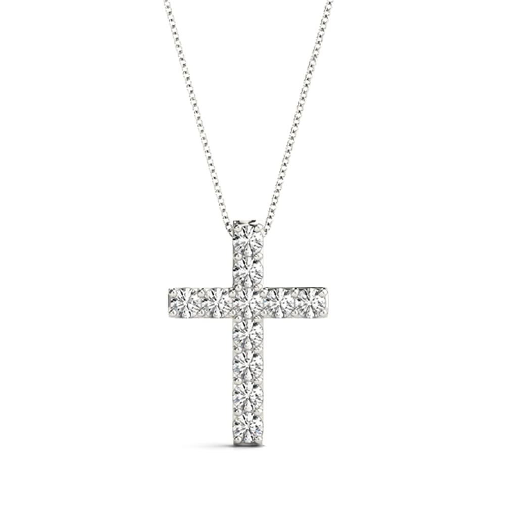 11-Stone Shared Prong Cross Pendant — .10 CT (1.1 ct. tw.) — White Gold