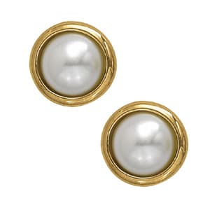 Bezel Set Pearl Earrings — 15 MM — View 1