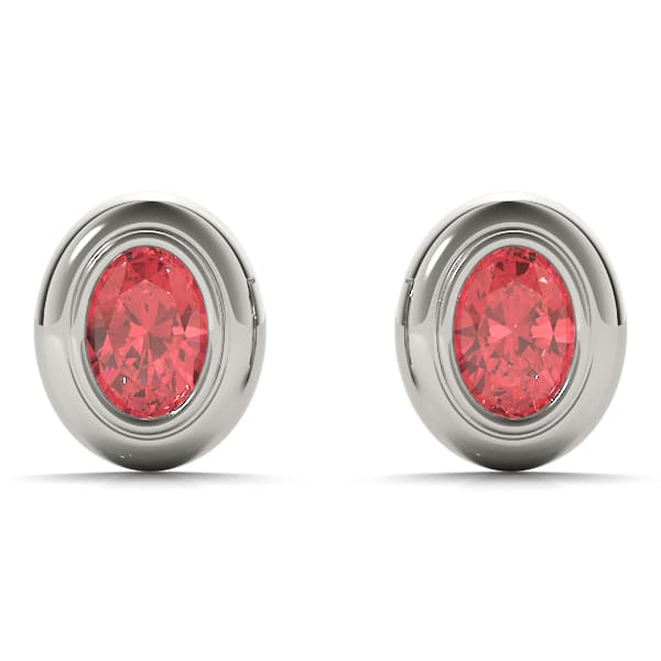 Bezel Set Oval Earrings — 6X4 MM — View 1