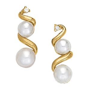 Swirling Pearl Drop Earrings — RIGHT (0.03 ct. tw.) — White Gold