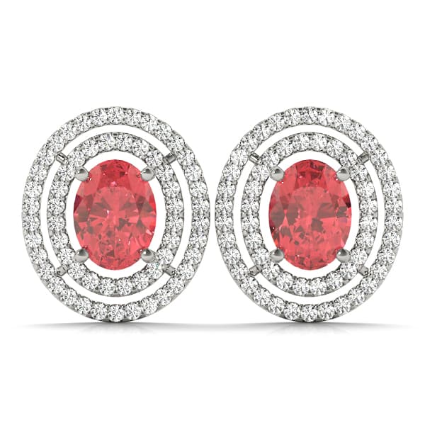 Double Halo Oval Earrings — 10X8 MM (0.99 ct. tw.) — View 1