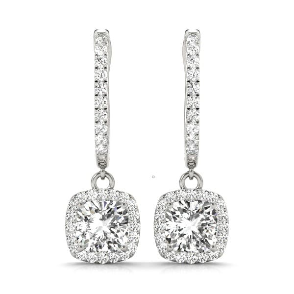 Cushion Halo Drop Earrings — 6 MM (1/2 ct. tw.) — View 1