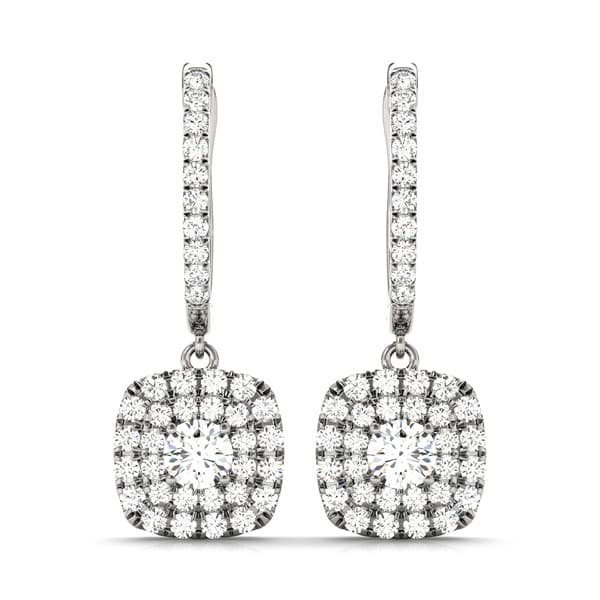 Cushion Shaped Double Halo Drop Earrings — 1/4 CT (5/8 ct. tw.) — View 1