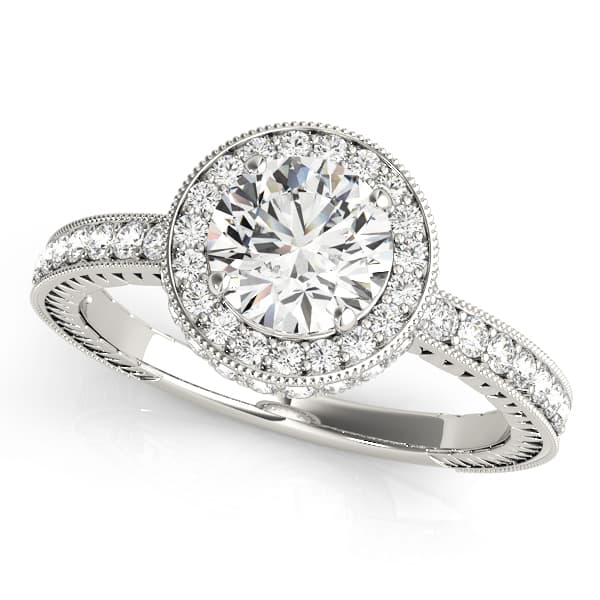 Engagement Rings Halo Round in 10k White Gold