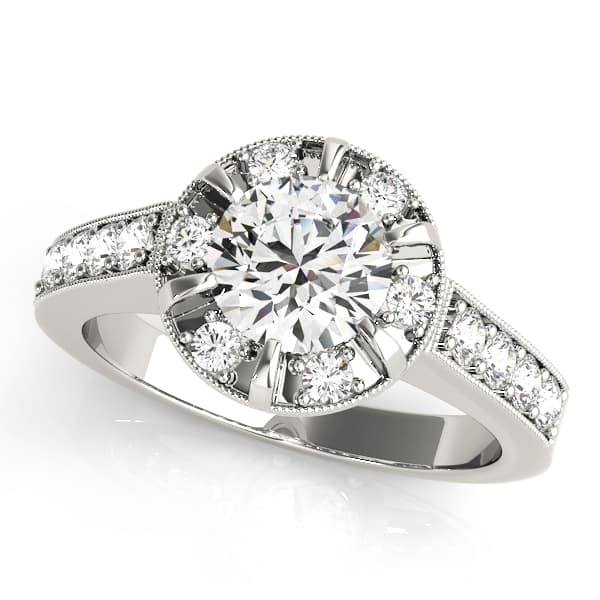 Engagement Rings Halo Round in 10k White Gold
