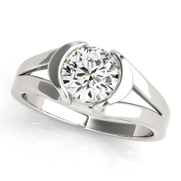 Half Bezel Round Engagement Ring in 10k White Gold
