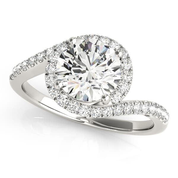 Bypass Round Halo Engagement Ring in 10k White Gold