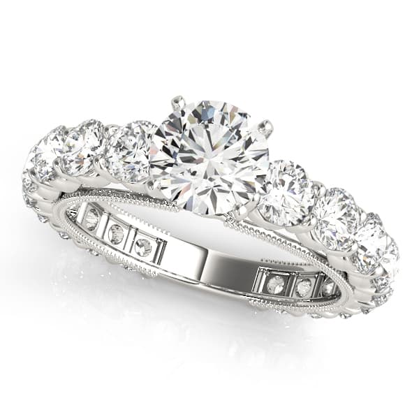 Single Row Prong Milgrain Engagement Rings — style 50491 in 10k White Gold