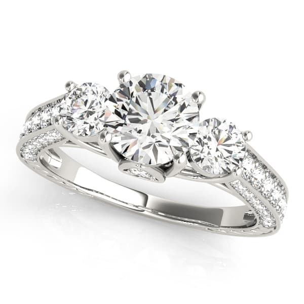 Round 3-Stone Engagement Ring in 10k White Gold