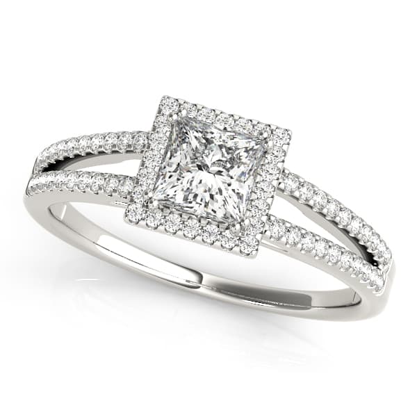 Double Row Split Shank Halo Engagement Ring in 10k White Gold