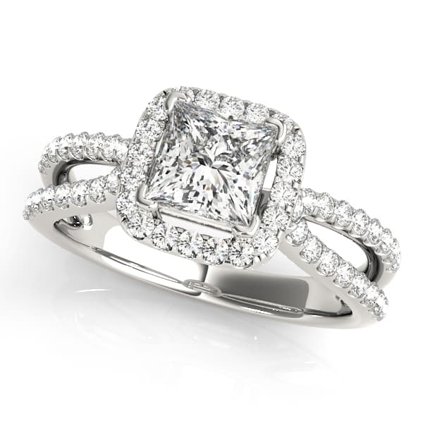 Split Shank Princess Cut Halo Engagement Ring in 10k White Gold