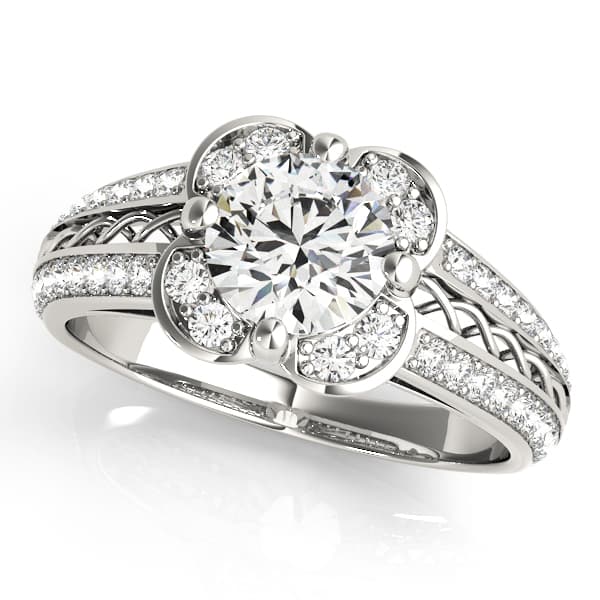 Engagement Rings Halo Round in 10k White Gold