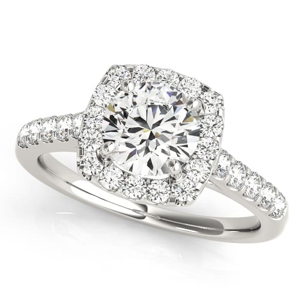 Round Diamond Engagement Ring, Cushion Halo in 10k White Gold