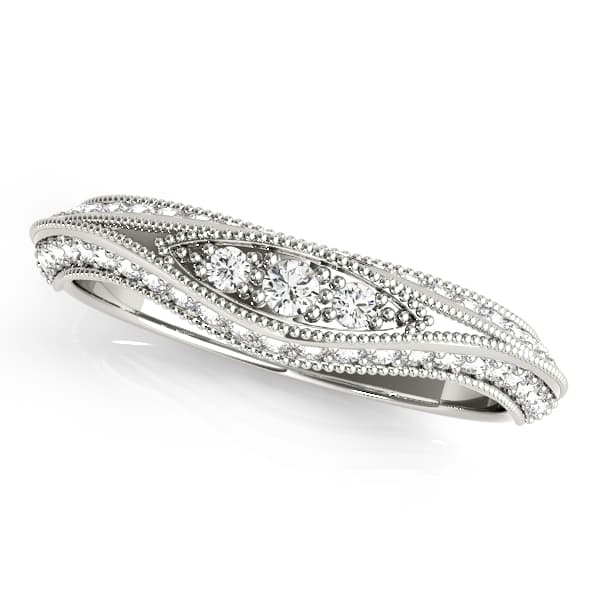 Vintage-Inspired Curved Wedding Band (1/3 ct. tw.) — White Gold