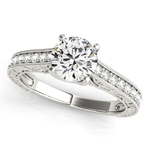 Vintage-Inspired Milgrain Trellis Engagement Ring in 10k White Gold