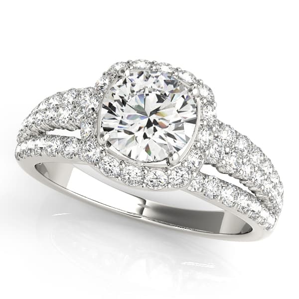Multirow Halo Engagement Ring in 10k White Gold