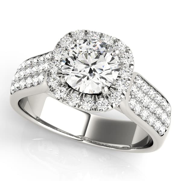 Multirow Pavé Halo Engagement Ring in 10k White Gold