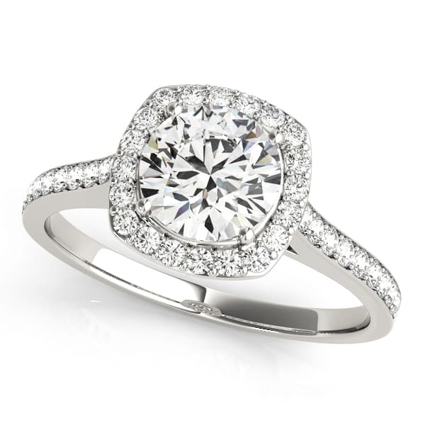 Single Row Halo Engagement Ring in 10k White Gold