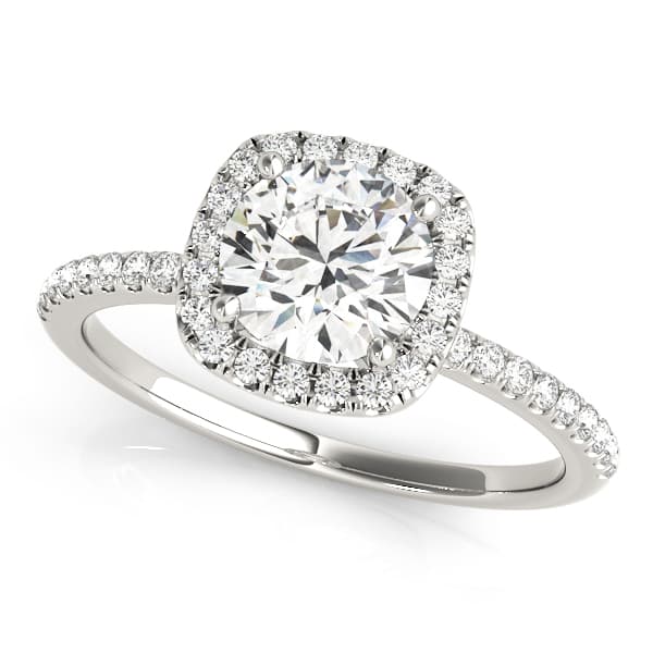 Single Row Prong Set Halo Engagement Ring in 10k White Gold