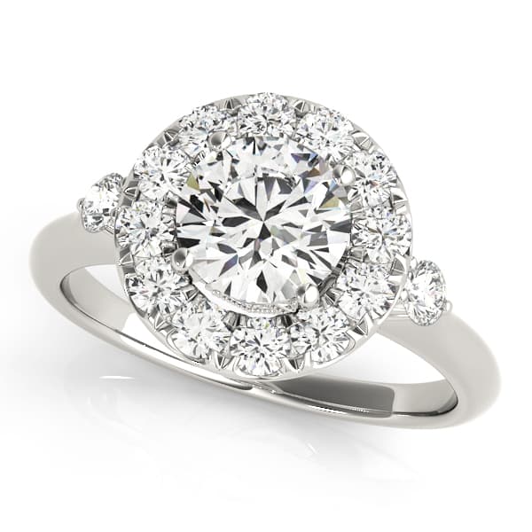 Round Halo Prong Engagement Ring in 10k White Gold